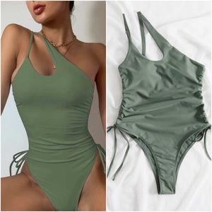 one shoulder boho cut out monokini cheeky Olive